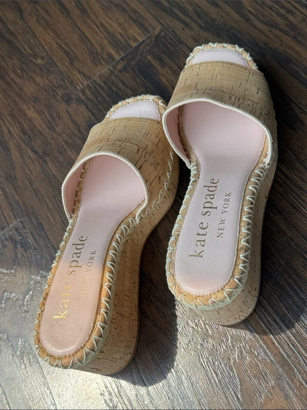 kate spade Pink Insole Cork Wedge Slide Sandals